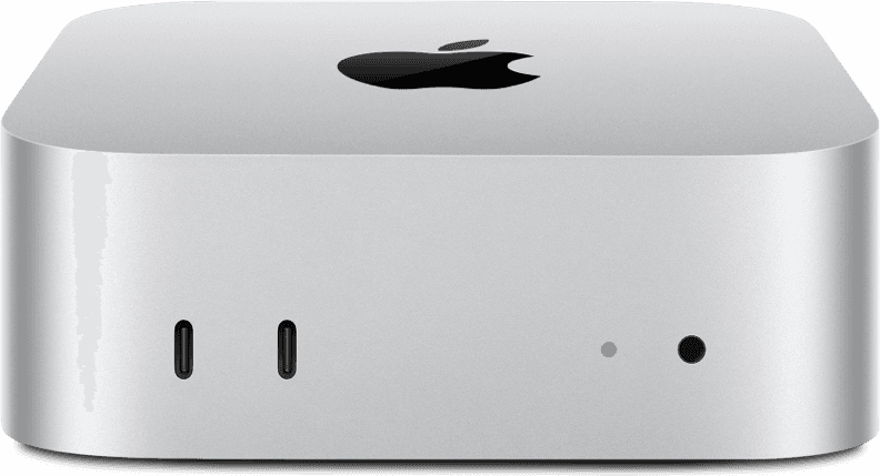 Mac mini with its front LED illuminated